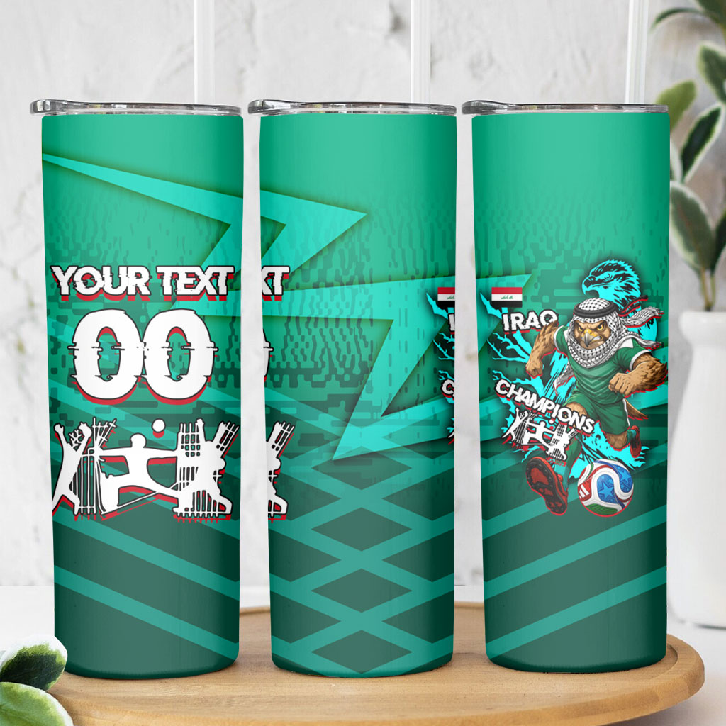 Personalized Iraq Football Champions Skinny Tumbler Fierce Eagle Mascot In Keffiyeh