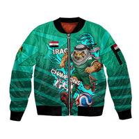 Personalized Iraq Football Champions Sleeve Zip Bomber Jacket Fierce Eagle Mascot In Keffiyeh