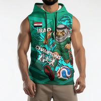 Personalized Iraq Football Champions Sleeveless Hoodie Fierce Eagle Mascot In Keffiyeh