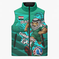 Personalized Iraq Football Champions Sleeveless Puffer Jacket Fierce Eagle Mascot In Keffiyeh