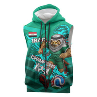 Personalized Iraq Football Champions Sleeveless Zip Hoodie Fierce Eagle Mascot In Keffiyeh