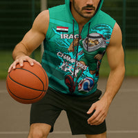 Personalized Iraq Football Champions Sleeveless Zip Hoodie Fierce Eagle Mascot In Keffiyeh
