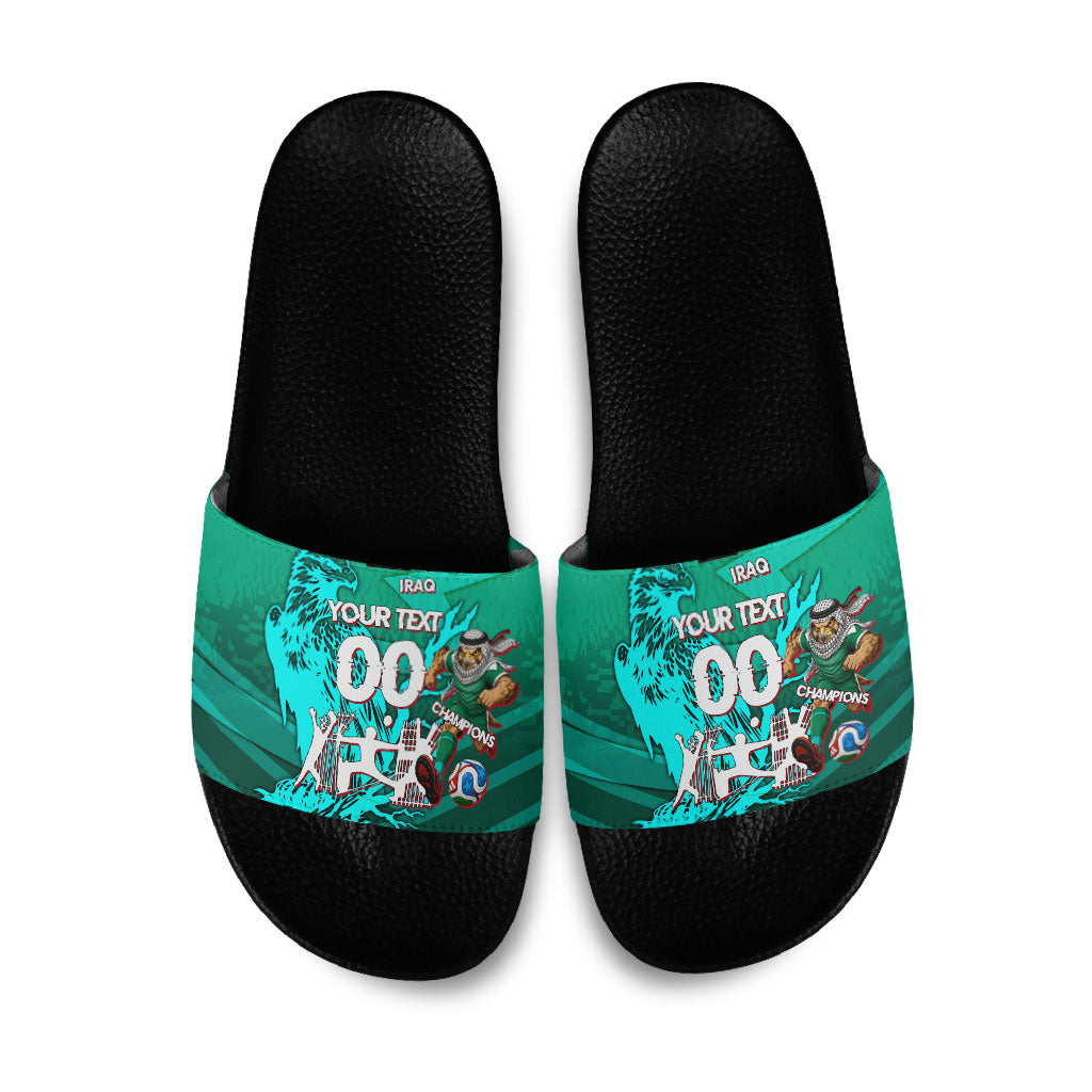 Personalized Iraq Football Champions Slide Sandals Fierce Eagle Mascot In Keffiyeh
