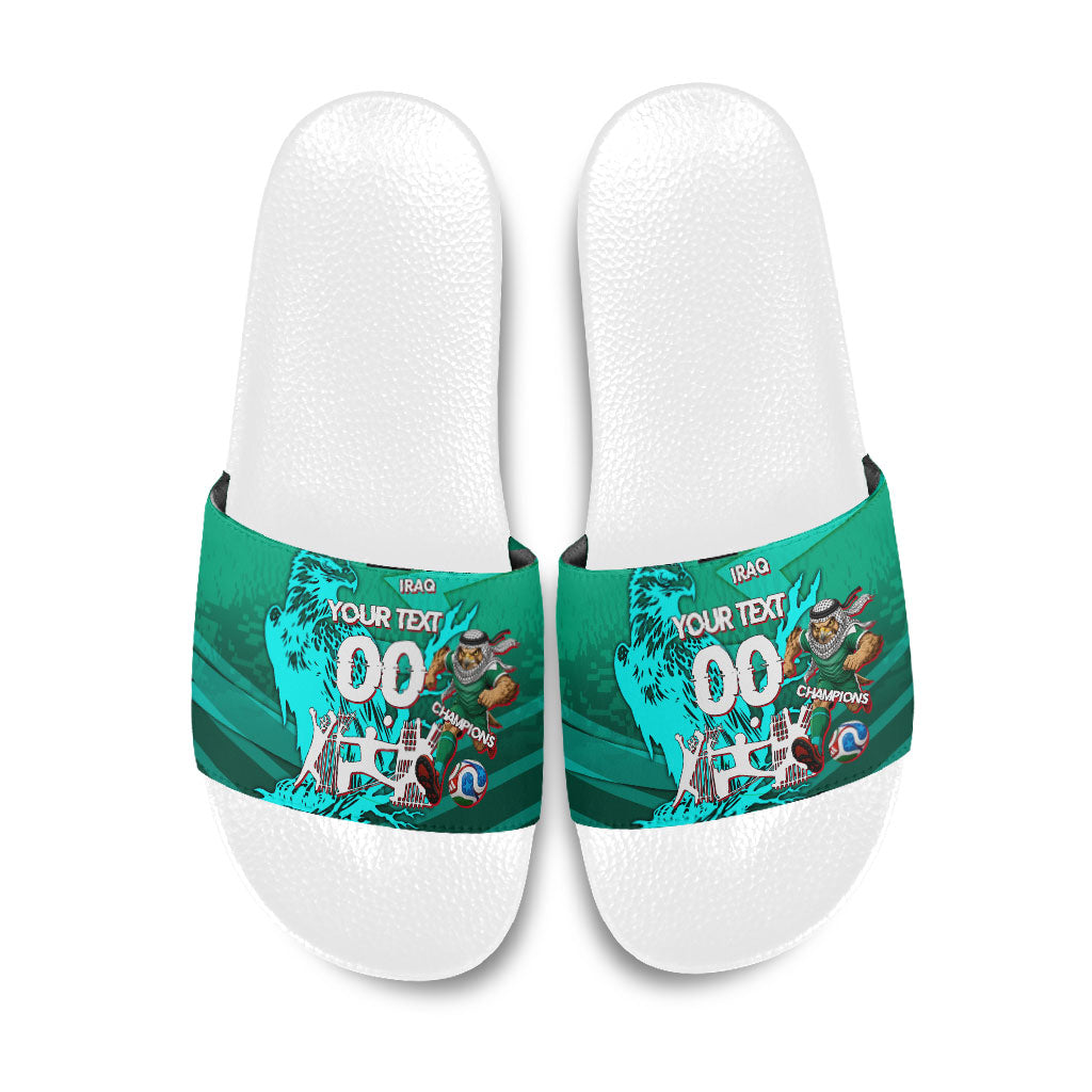 Personalized Iraq Football Champions Slide Sandals Fierce Eagle Mascot In Keffiyeh