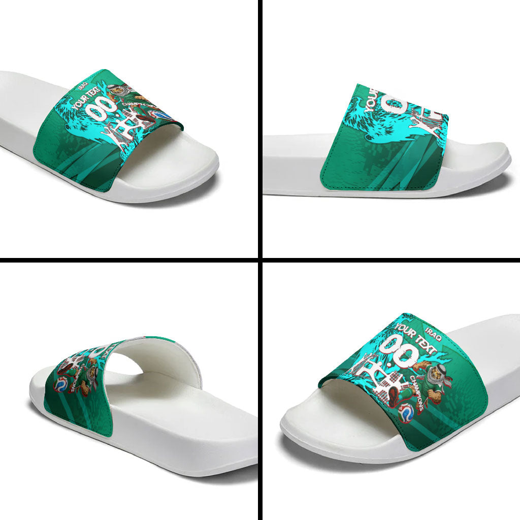 Personalized Iraq Football Champions Slide Sandals Fierce Eagle Mascot In Keffiyeh