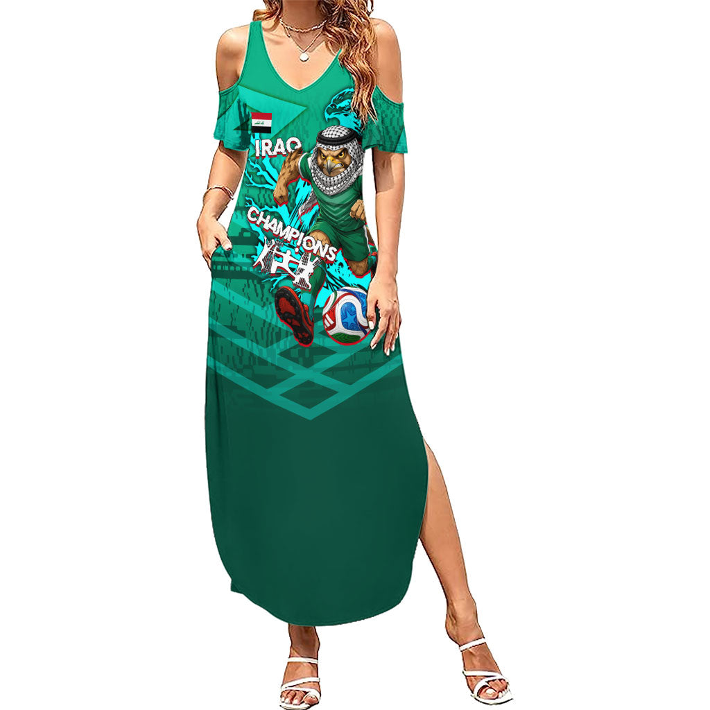 Personalized Iraq Football Champions Summer Maxi Dress Fierce Eagle Mascot In Keffiyeh