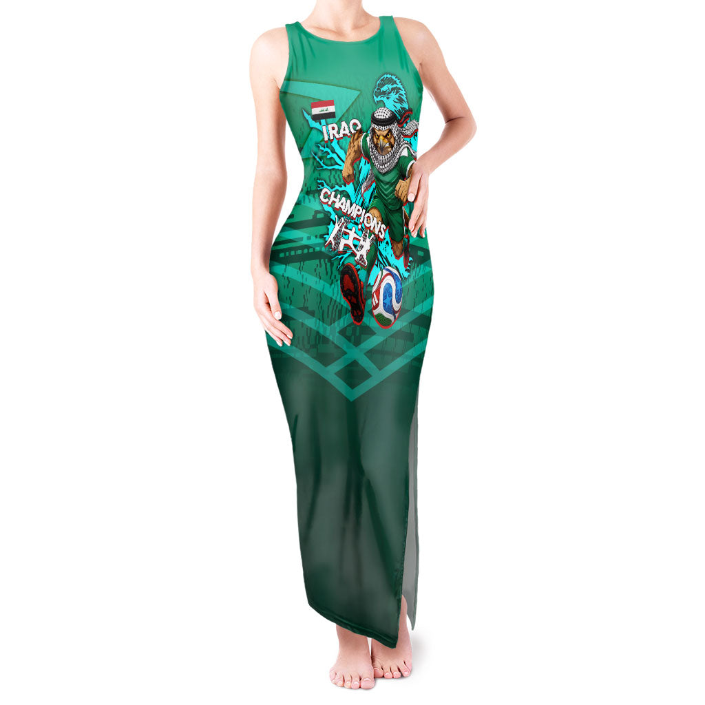 Personalized Iraq Football Champions Tank Maxi Dress Fierce Eagle Mascot In Keffiyeh