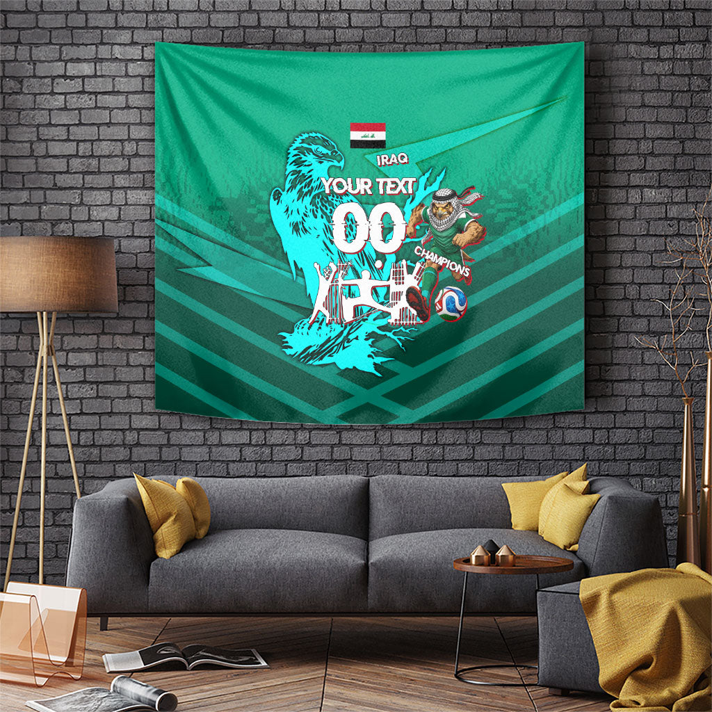 Personalized Iraq Football Champions Tapestry Fierce Eagle Mascot In Keffiyeh