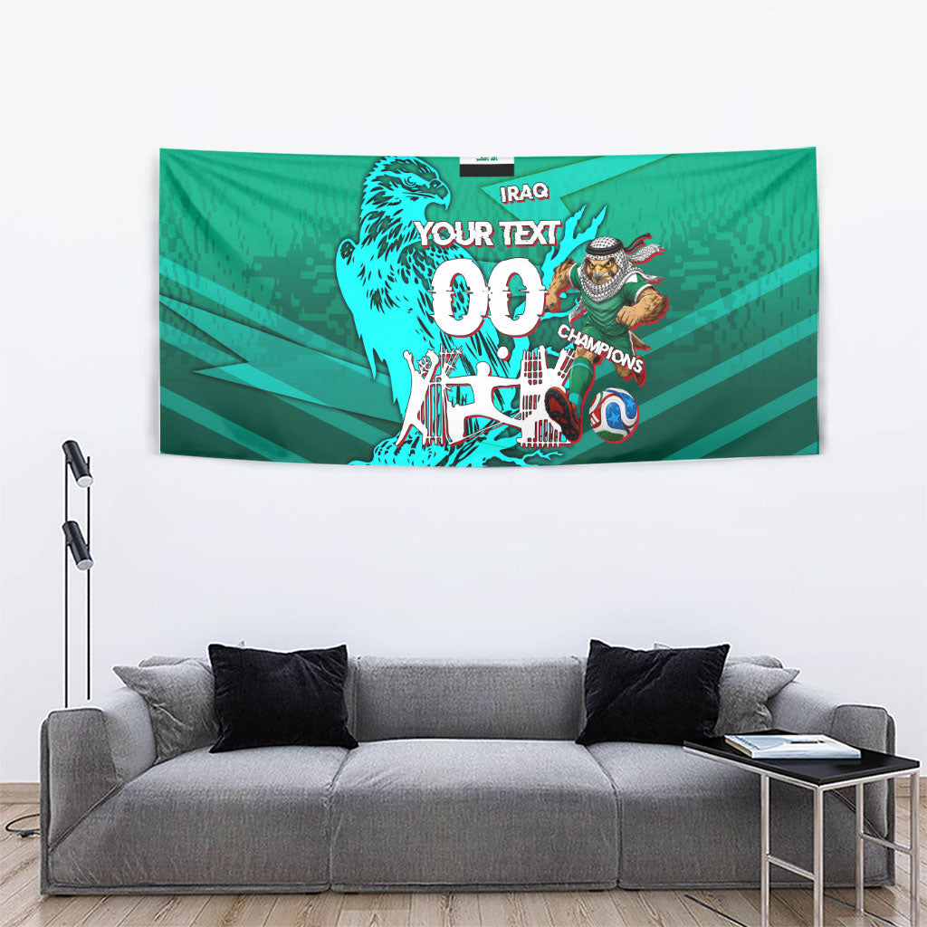 Personalized Iraq Football Champions Tapestry Fierce Eagle Mascot In Keffiyeh