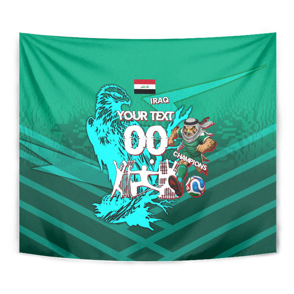Personalized Iraq Football Champions Tapestry Fierce Eagle Mascot In Keffiyeh