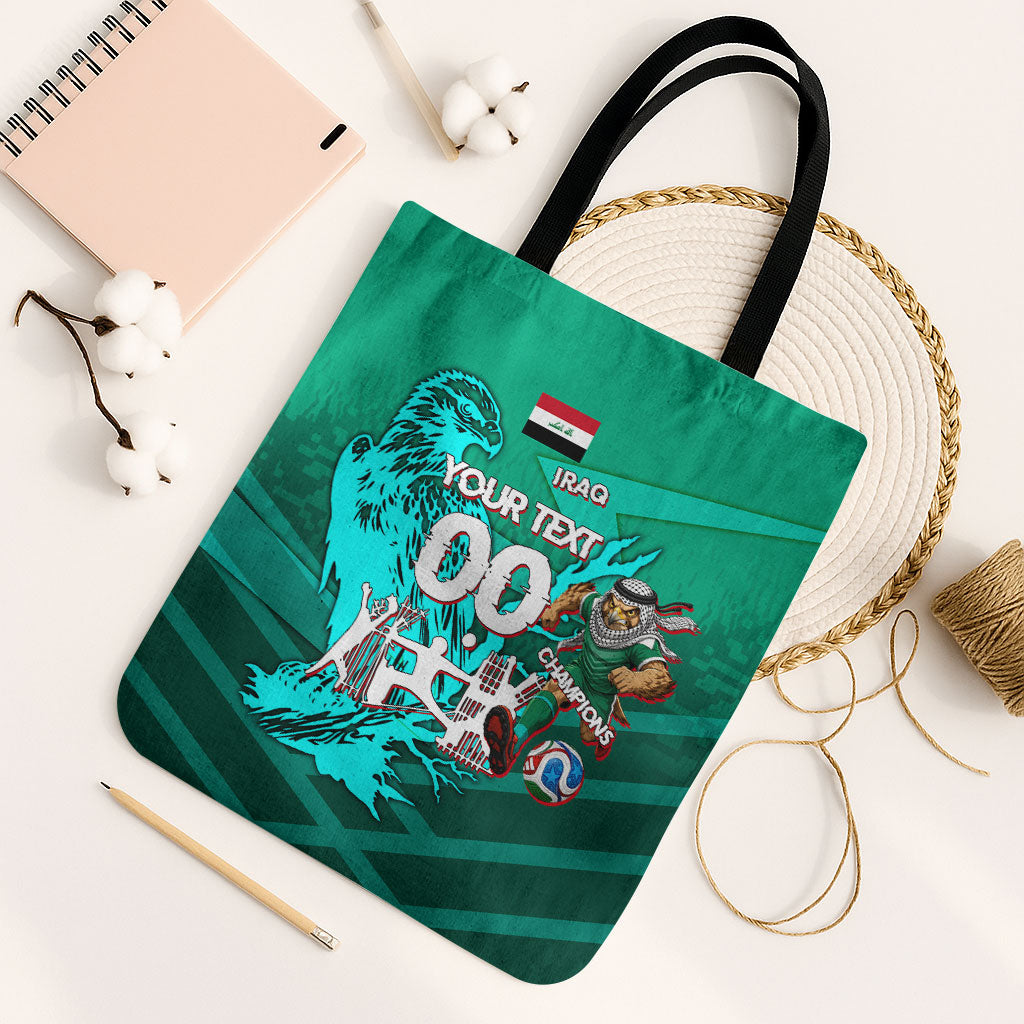 Personalized Iraq Football Champions Tote Bag Fierce Eagle Mascot In Keffiyeh