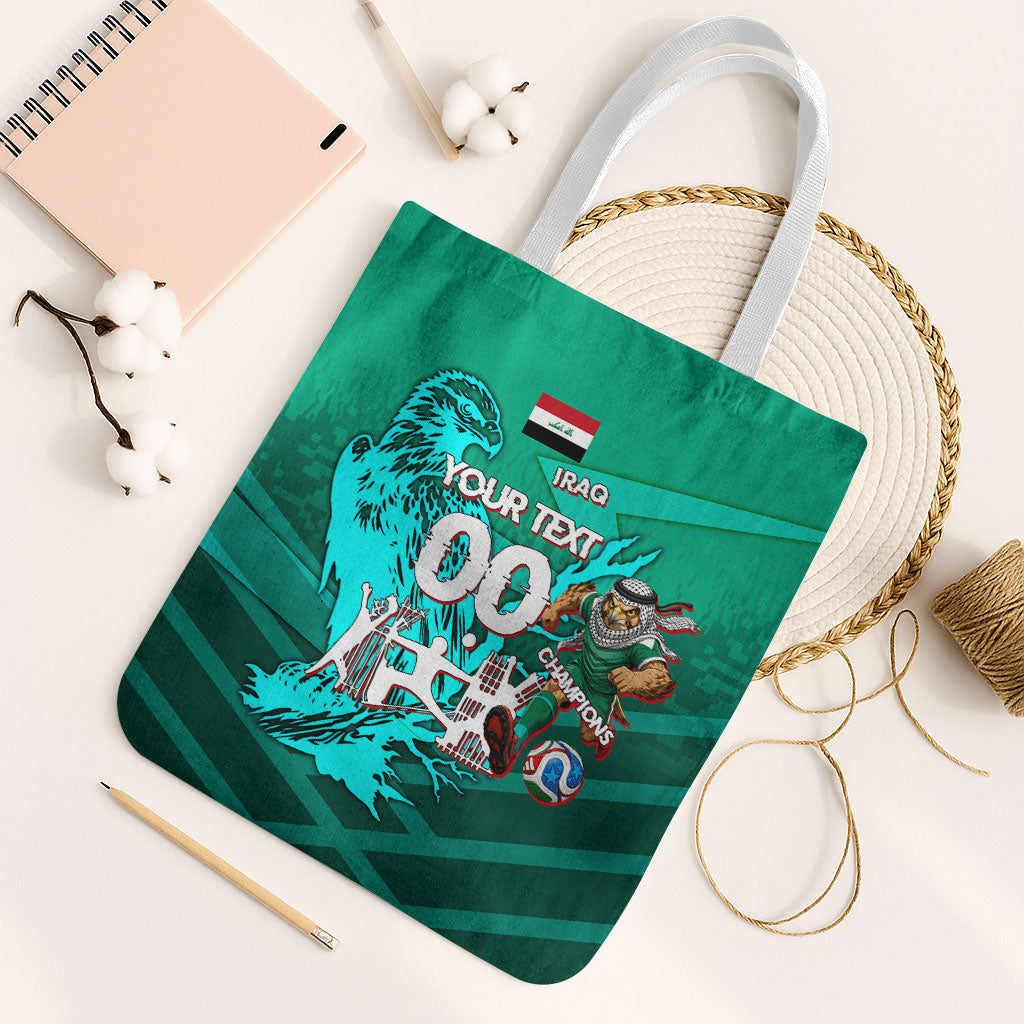 Personalized Iraq Football Champions Tote Bag Fierce Eagle Mascot In Keffiyeh