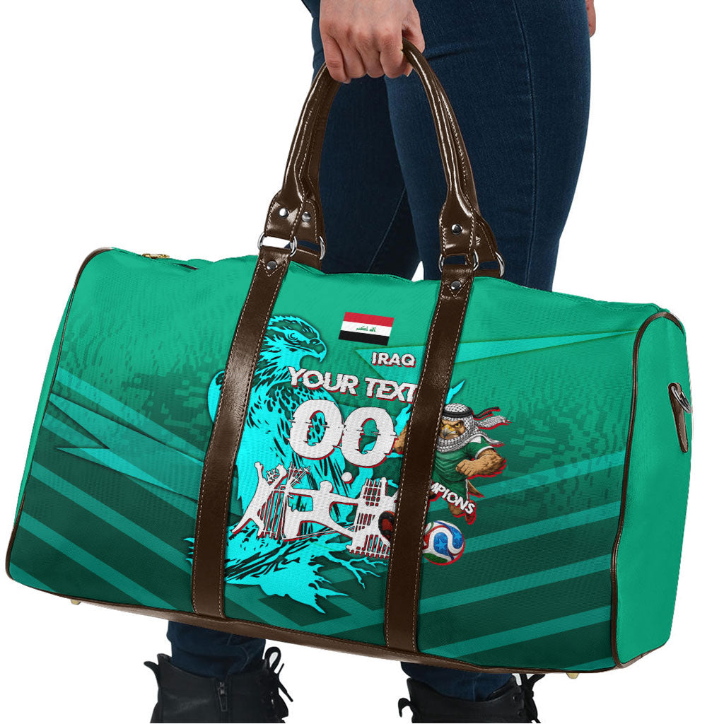 Personalized Iraq Football Champions Travel Bag Fierce Eagle Mascot In Keffiyeh