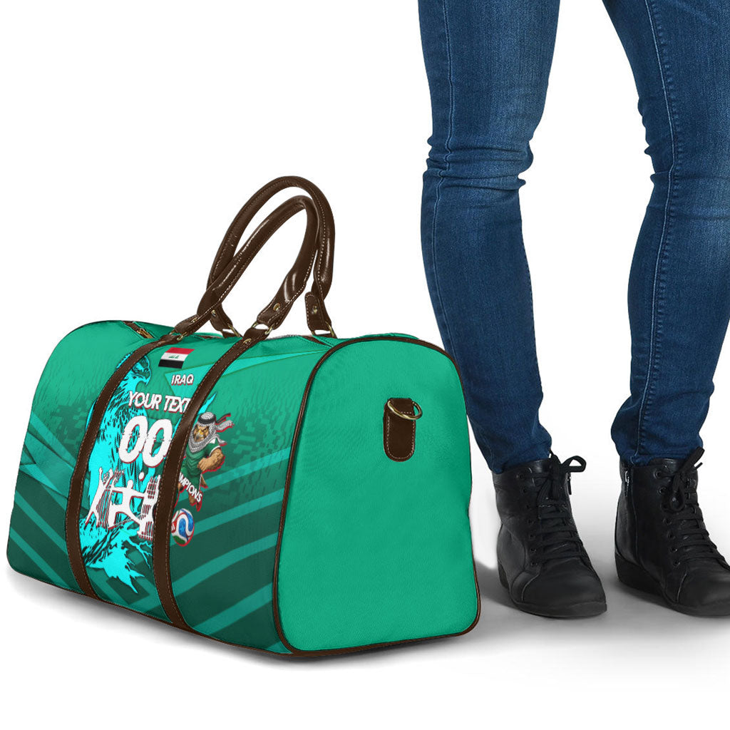 Personalized Iraq Football Champions Travel Bag Fierce Eagle Mascot In Keffiyeh