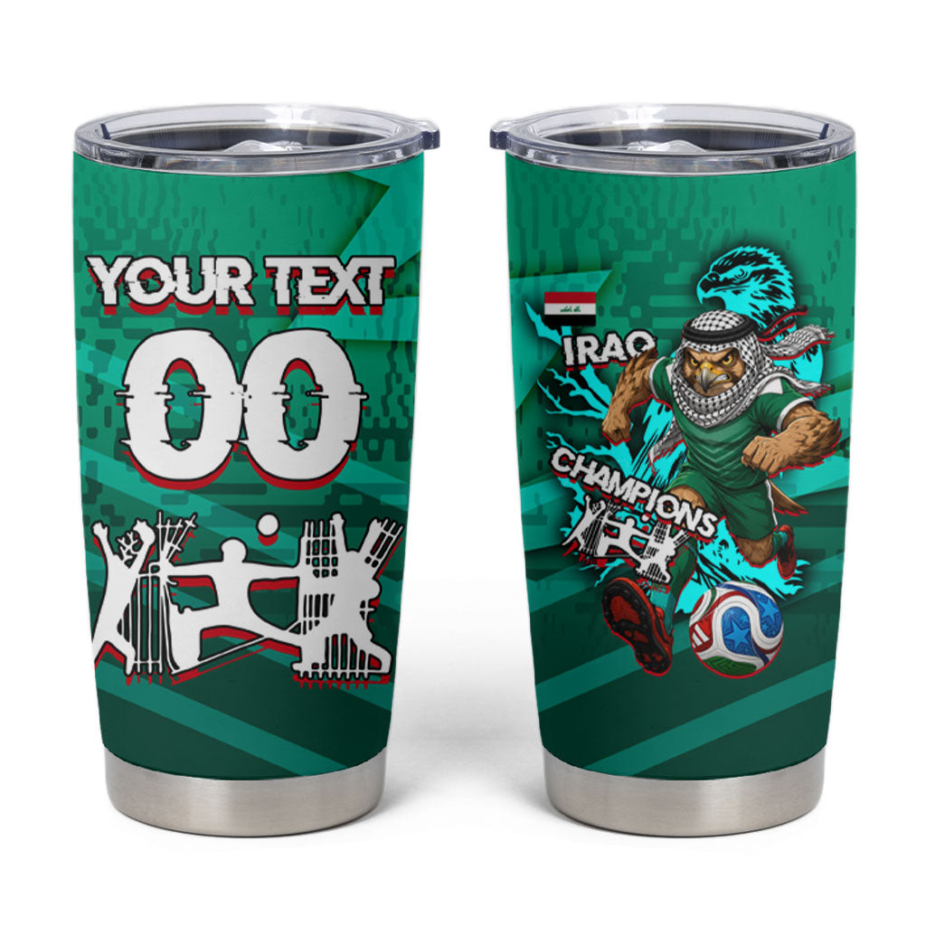 Personalized Iraq Football Champions Tumbler Cup Fierce Eagle Mascot In Keffiyeh