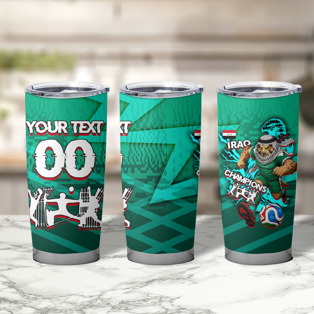 Personalized Iraq Football Champions Tumbler Cup Fierce Eagle Mascot In Keffiyeh