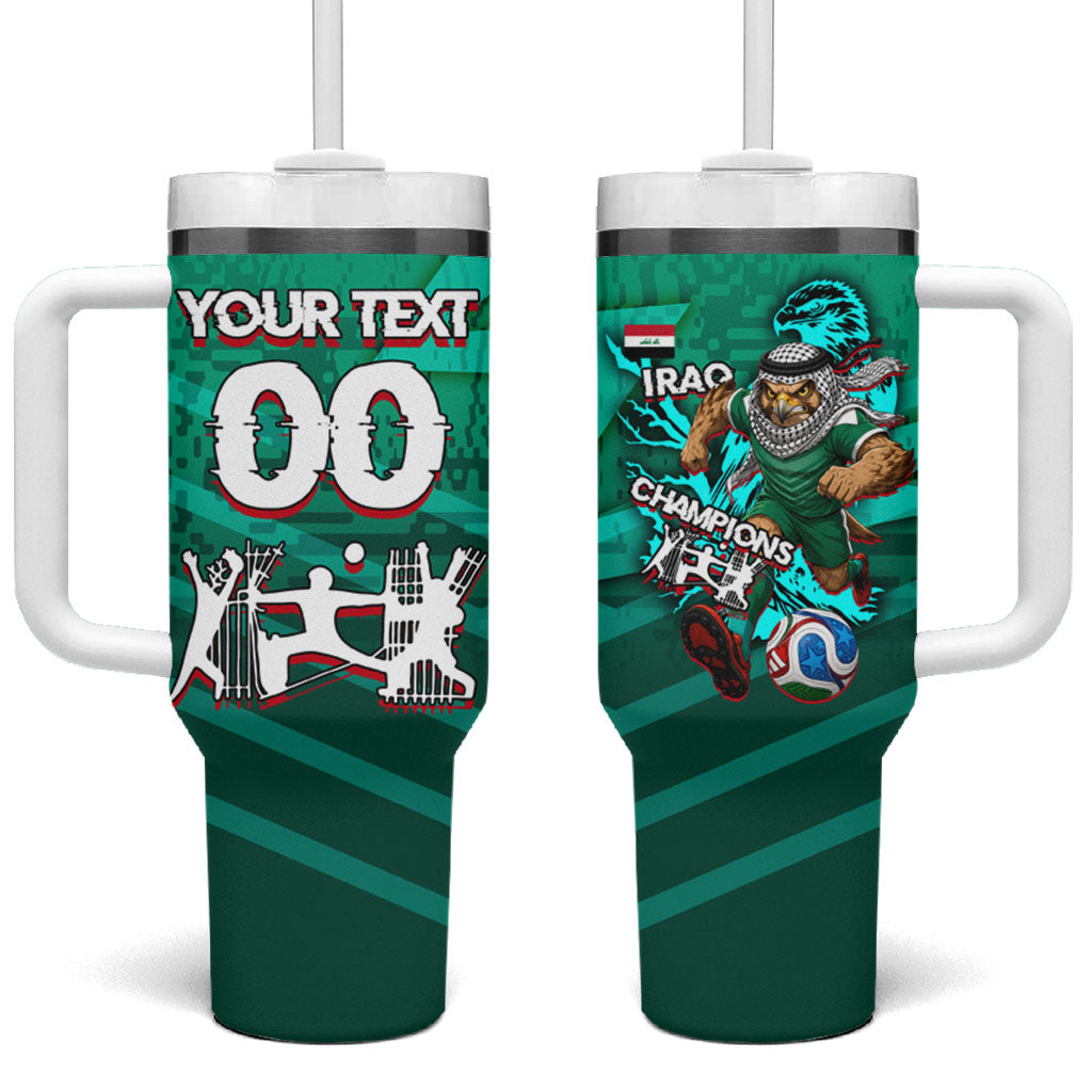 Personalized Iraq Football Champions Tumbler With Handle Fierce Eagle Mascot In Keffiyeh