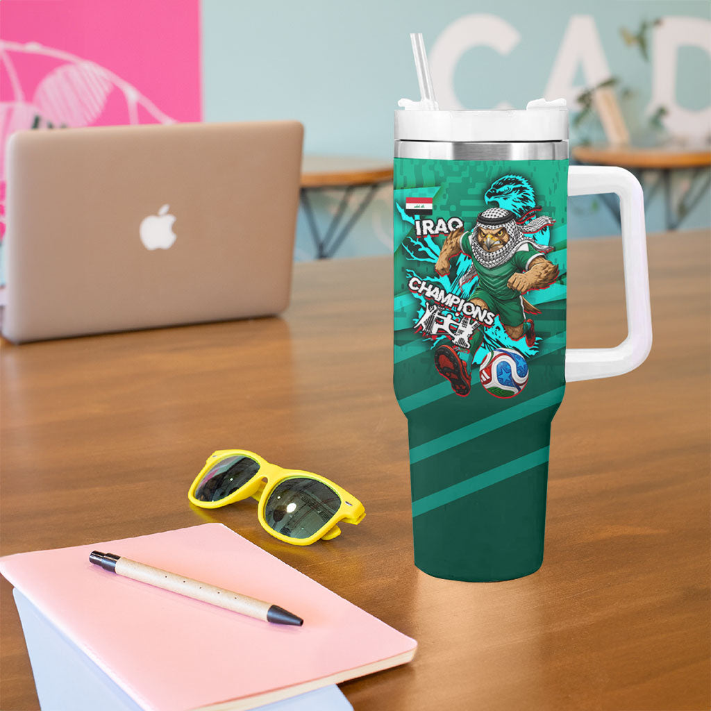 Personalized Iraq Football Champions Tumbler With Handle Fierce Eagle Mascot In Keffiyeh