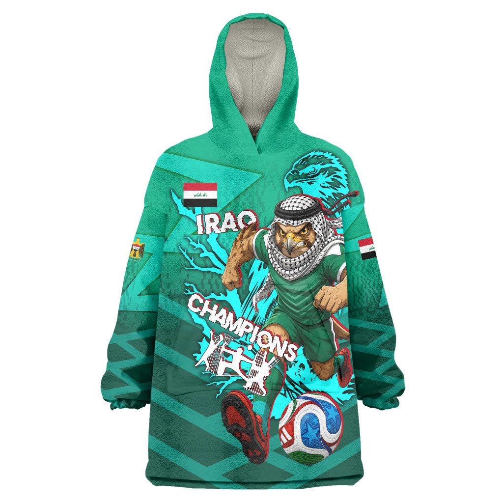 Personalized Iraq Football Champions Wearable Blanket Hoodie Fierce Eagle Mascot In Keffiyeh