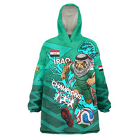 Personalized Iraq Football Champions Wearable Blanket Hoodie Fierce Eagle Mascot In Keffiyeh