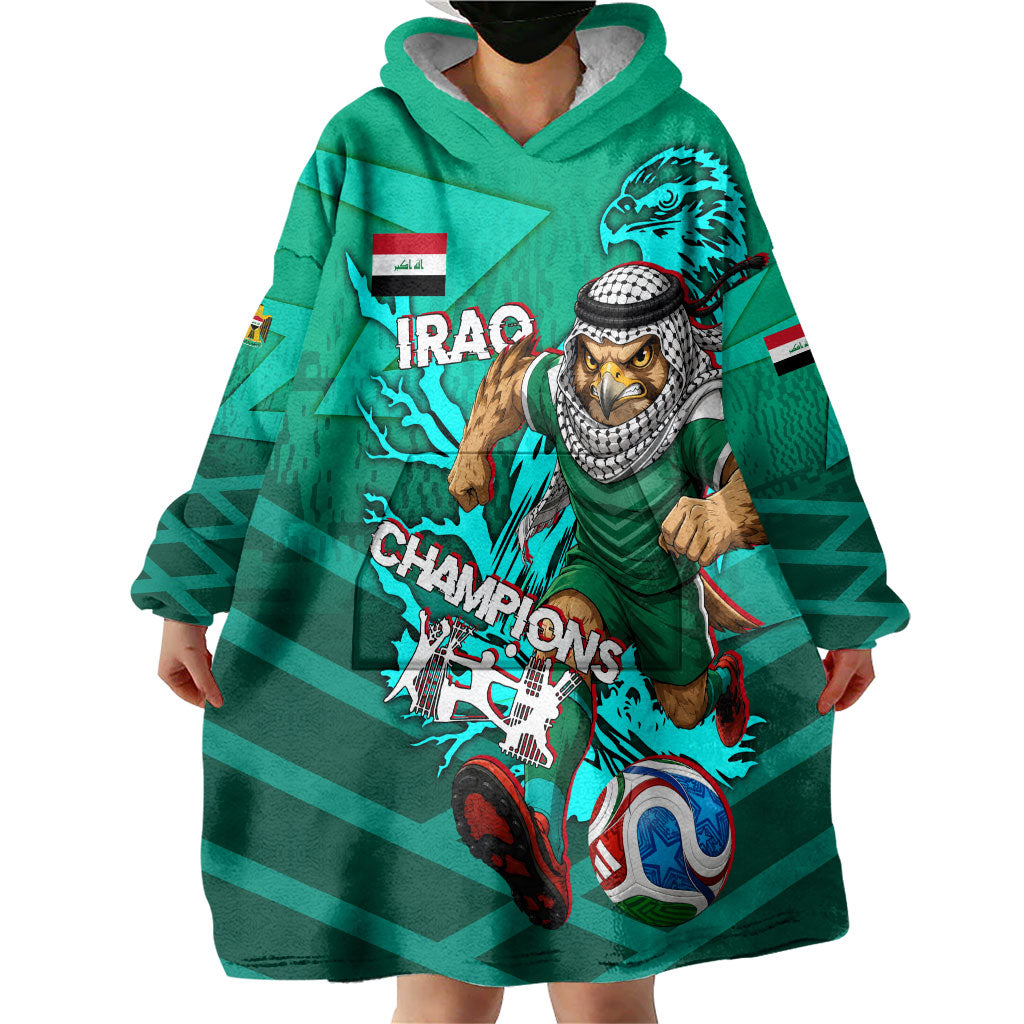 Personalized Iraq Football Champions Wearable Blanket Hoodie Fierce Eagle Mascot In Keffiyeh