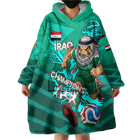 Personalized Iraq Football Champions Wearable Blanket Hoodie Fierce Eagle Mascot In Keffiyeh