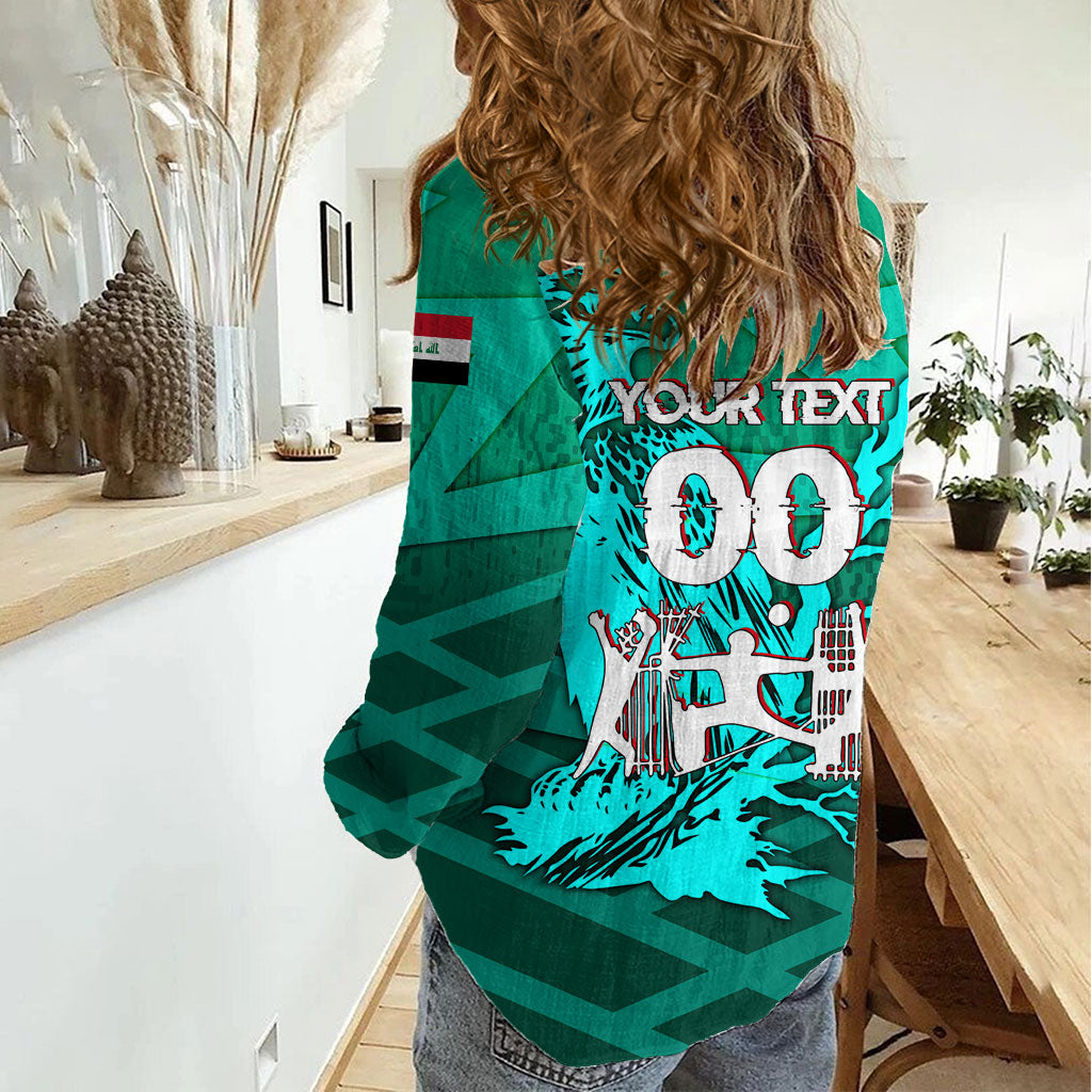 Personalized Iraq Football Champions Women Casual Shirt Fierce Eagle Mascot In Keffiyeh