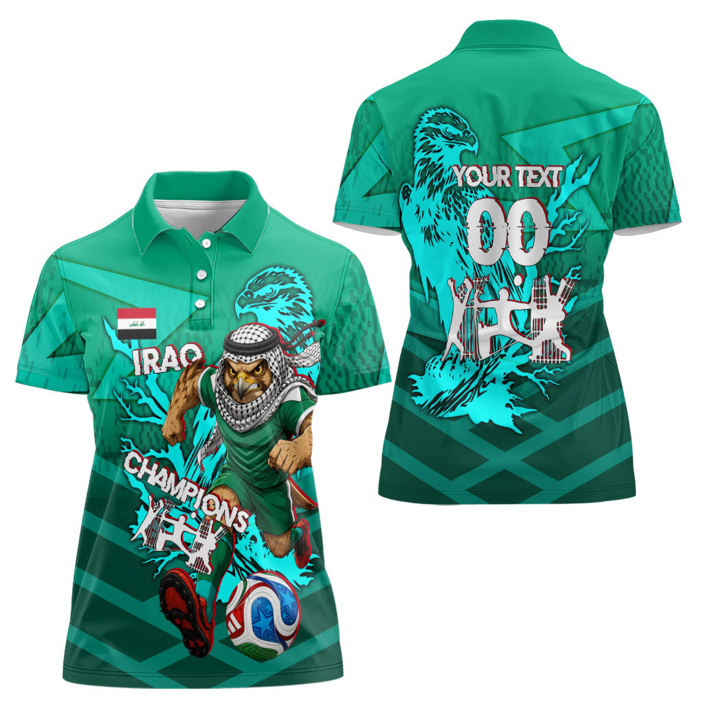 Personalized Iraq Football Champions Women Polo Shirt Fierce Eagle Mascot In Keffiyeh