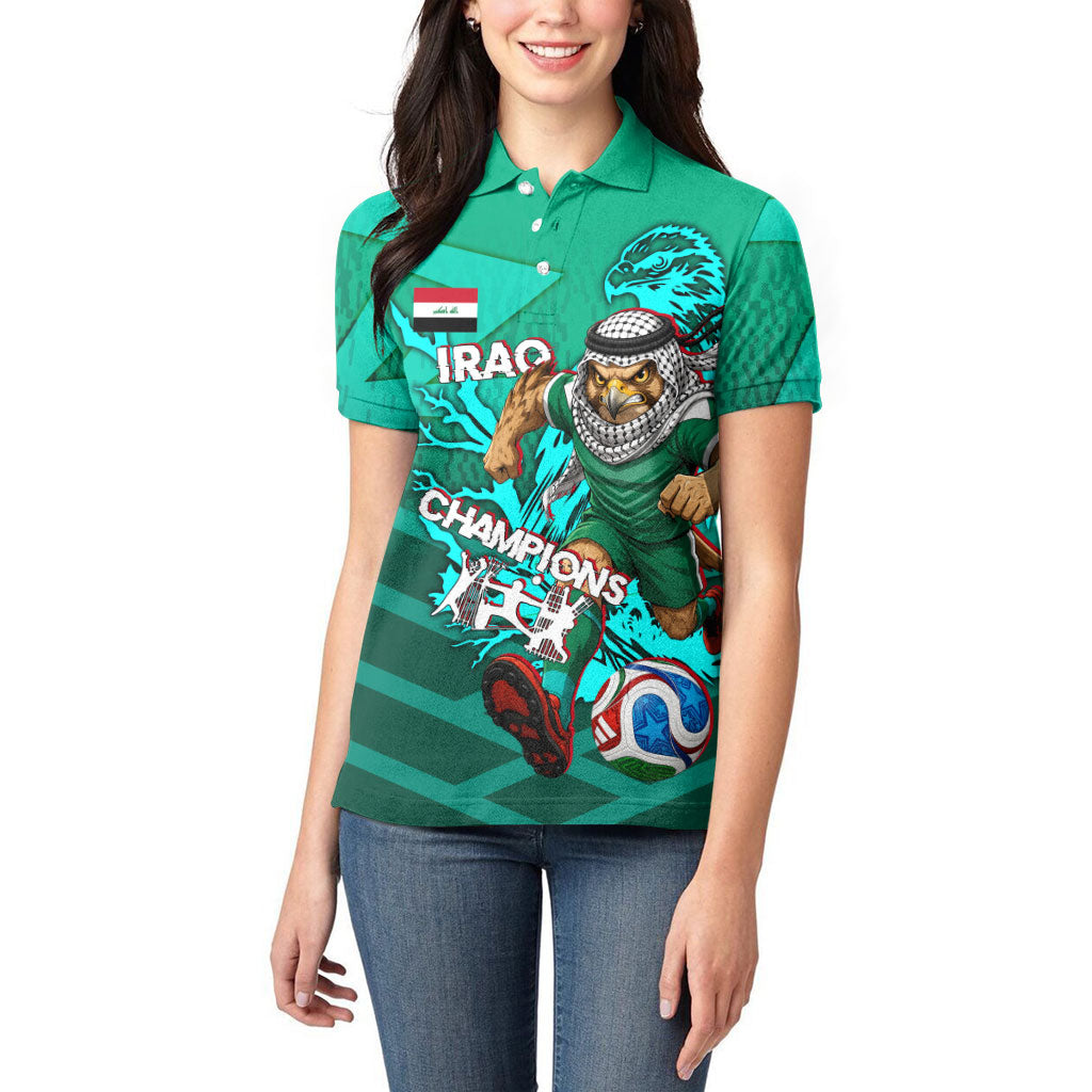 Personalized Iraq Football Champions Women Polo Shirt Fierce Eagle Mascot In Keffiyeh