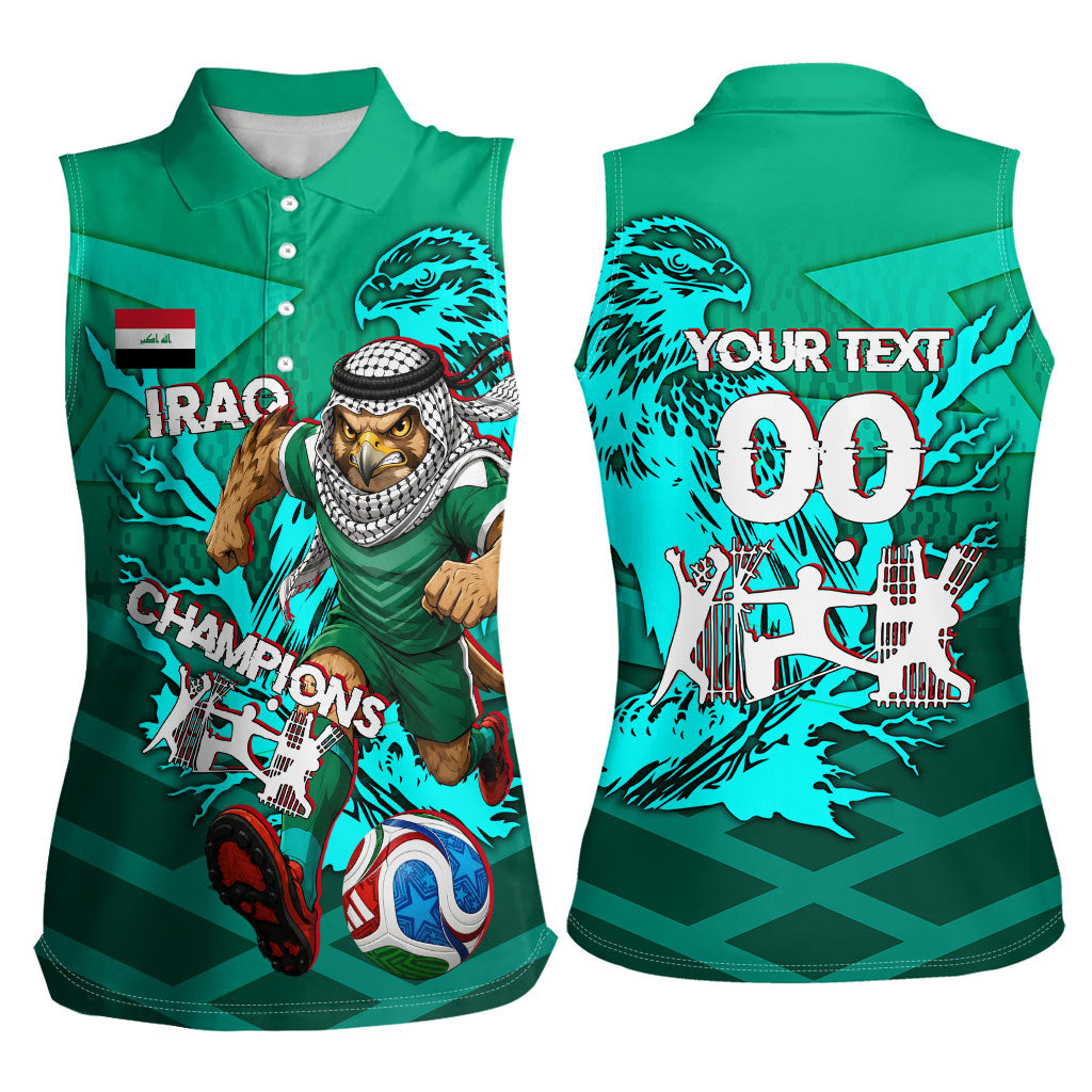 Personalized Iraq Football Champions Women Sleeveless Polo Shirt Fierce Eagle Mascot In Keffiyeh