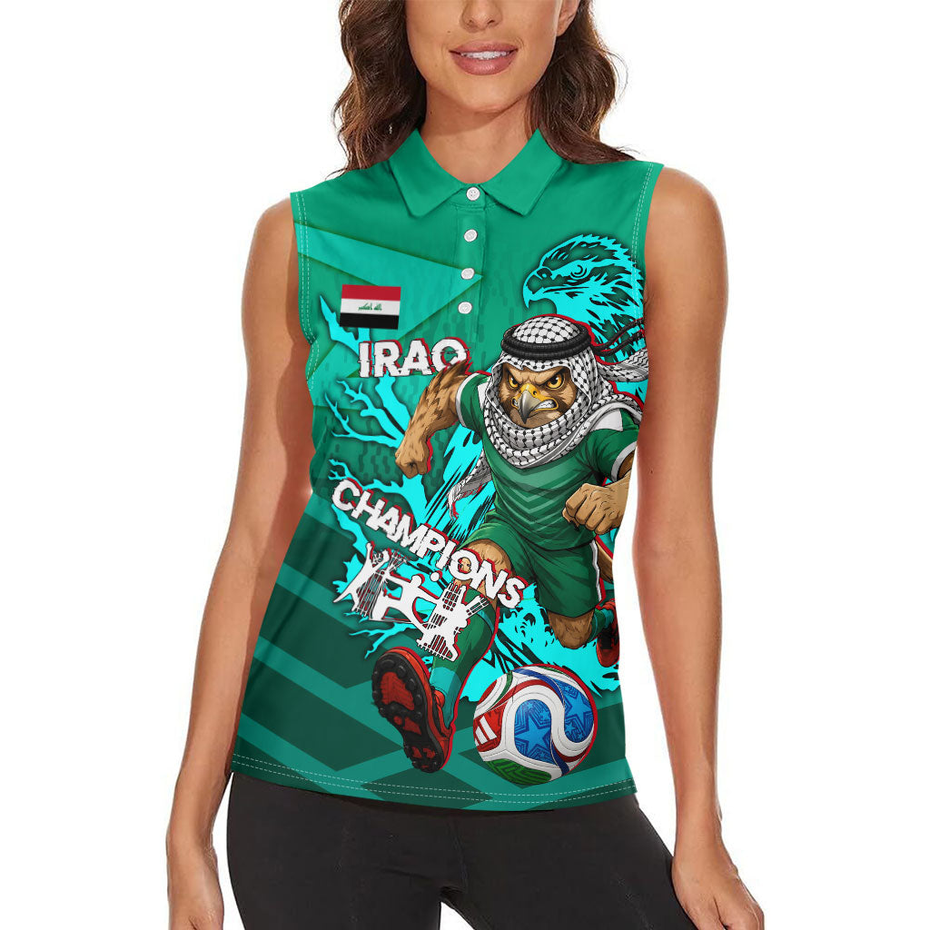 Personalized Iraq Football Champions Women Sleeveless Polo Shirt Fierce Eagle Mascot In Keffiyeh