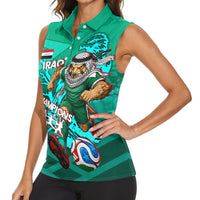 Personalized Iraq Football Champions Women Sleeveless Polo Shirt Fierce Eagle Mascot In Keffiyeh