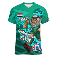 Personalized Iraq Football Champions Women V-Neck T-Shirt Fierce Eagle Mascot In Keffiyeh