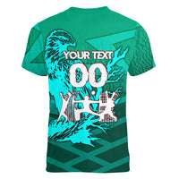 Personalized Iraq Football Champions Women V-Neck T-Shirt Fierce Eagle Mascot In Keffiyeh