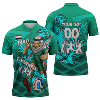 Personalized Iraq Football Champions Zipper Polo Shirt Fierce Eagle Mascot In Keffiyeh