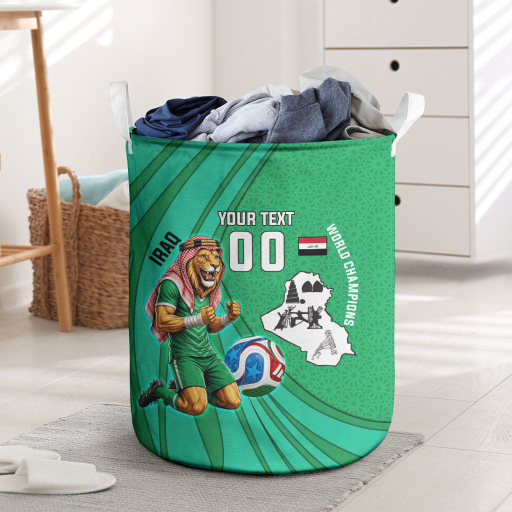 Personalized Iraq World Champions Lion Laundry Basket Funny Lion Mascot Traditional Keffiyeh