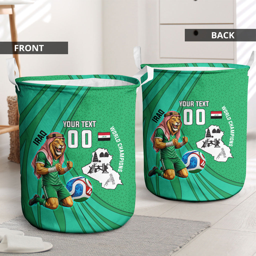 Personalized Iraq World Champions Lion Laundry Basket Funny Lion Mascot Traditional Keffiyeh