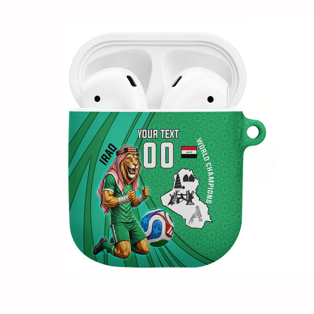 Personalized Iraq World Champions Lion AirPods Case Funny Lion Mascot Traditional Keffiyeh
