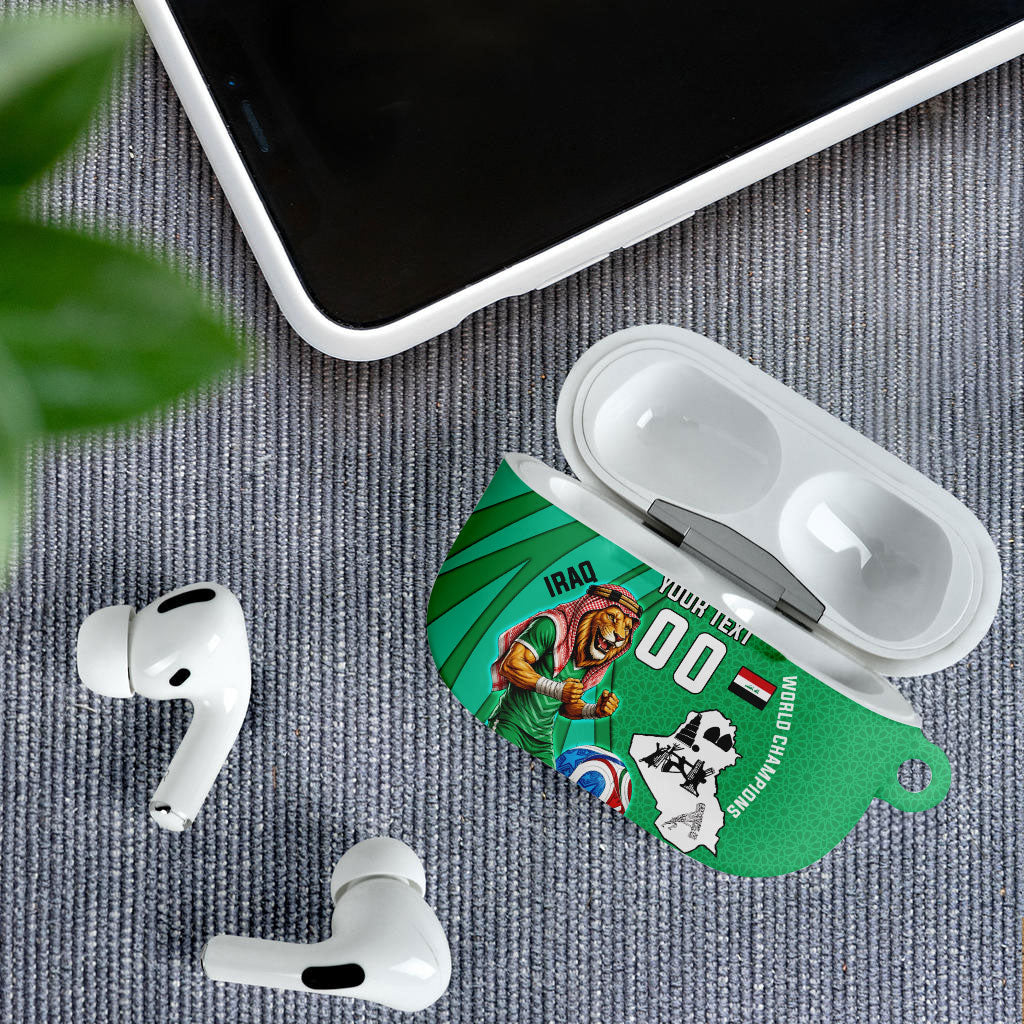 Personalized Iraq World Champions Lion AirPods Case Funny Lion Mascot Traditional Keffiyeh
