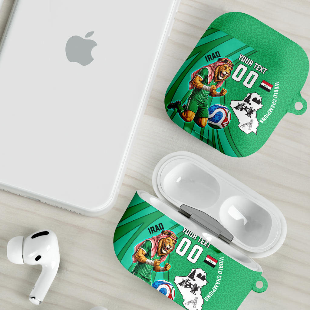 Personalized Iraq World Champions Lion AirPods Case Funny Lion Mascot Traditional Keffiyeh