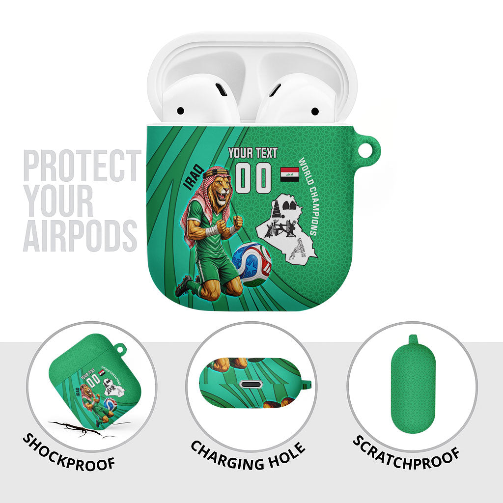 Personalized Iraq World Champions Lion AirPods Case Funny Lion Mascot Traditional Keffiyeh