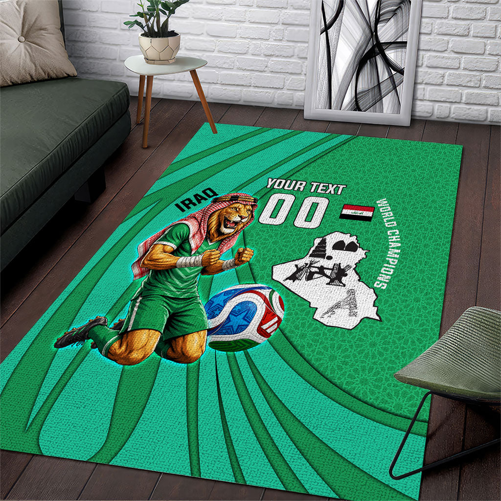 Personalized Iraq World Champions Lion Area Rug Funny Lion Mascot Traditional Keffiyeh