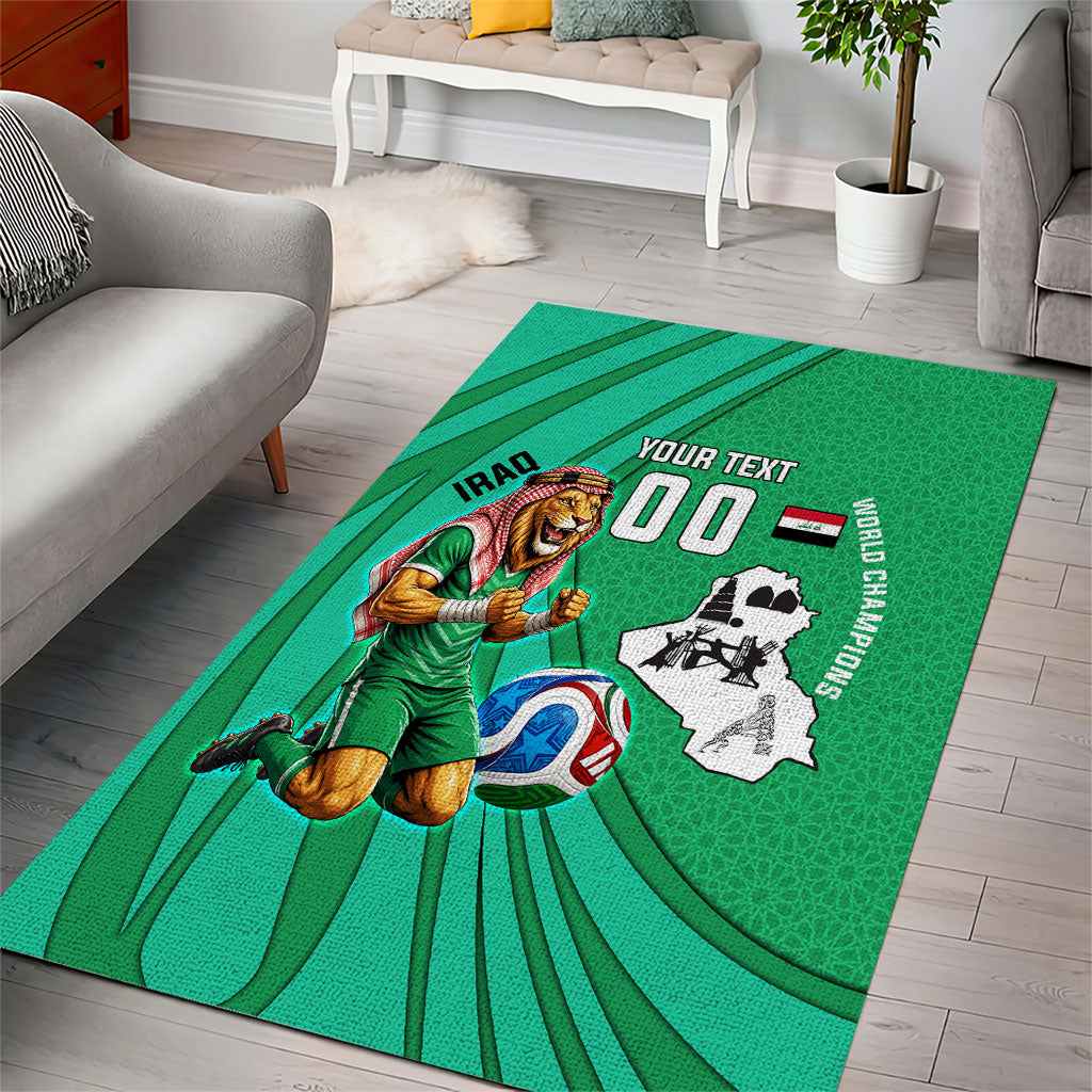 Personalized Iraq World Champions Lion Area Rug Funny Lion Mascot Traditional Keffiyeh