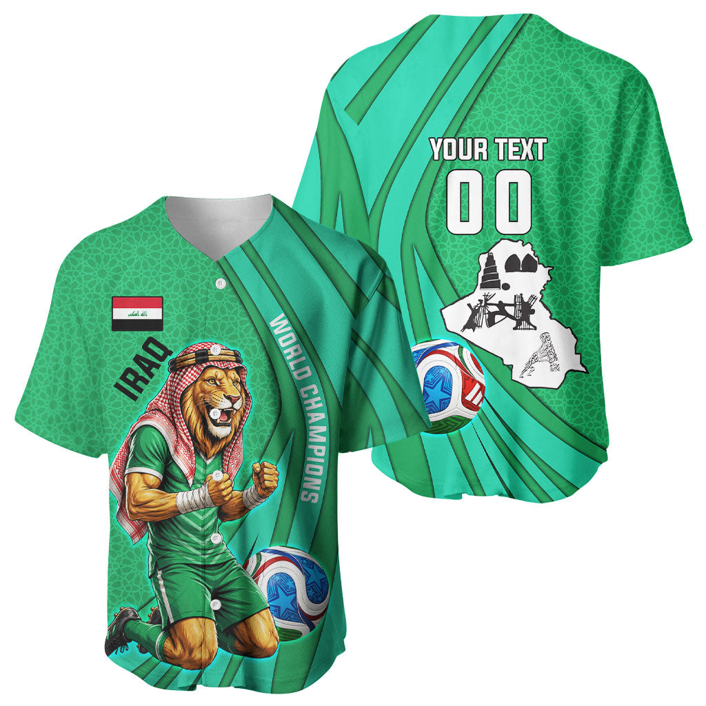 Personalized Iraq World Champions Lion Baseball Jersey Funny Lion Mascot Traditional Keffiyeh