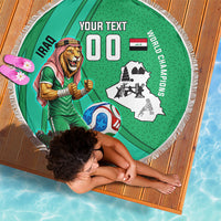 Personalized Iraq World Champions Lion Beach Blanket Funny Lion Mascot Traditional Keffiyeh