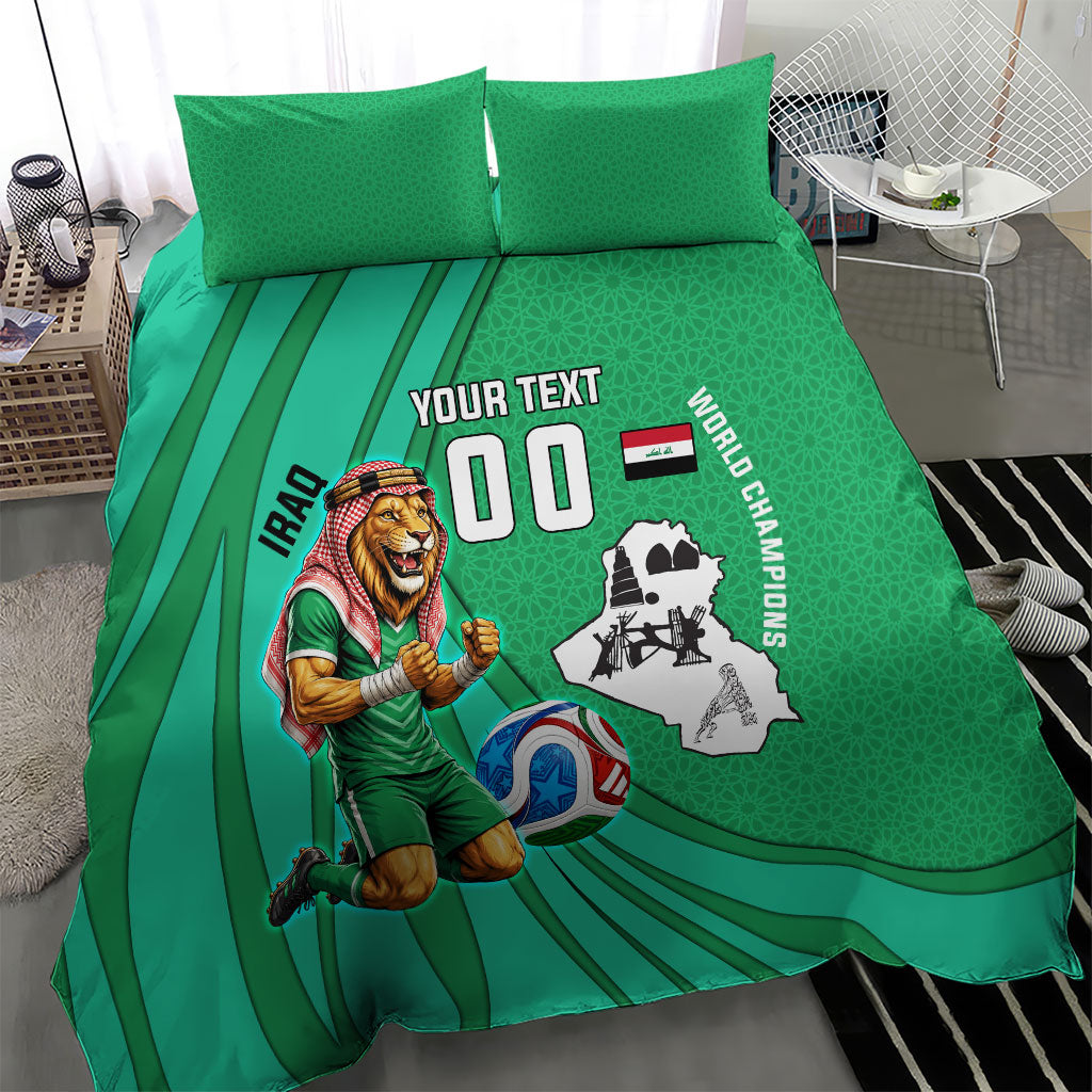 Personalized Iraq World Champions Lion Bedding Set Funny Lion Mascot Traditional Keffiyeh