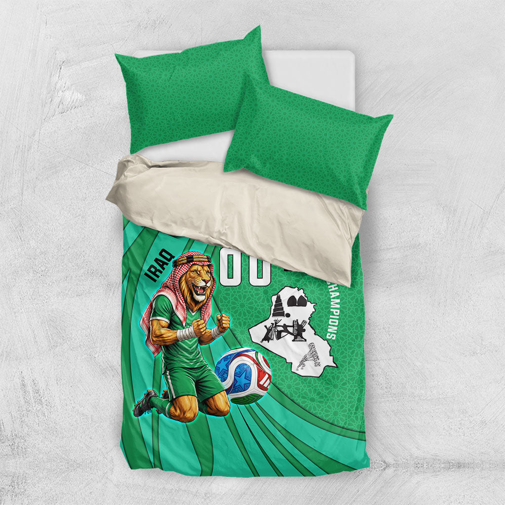 Personalized Iraq World Champions Lion Bedding Set Funny Lion Mascot Traditional Keffiyeh