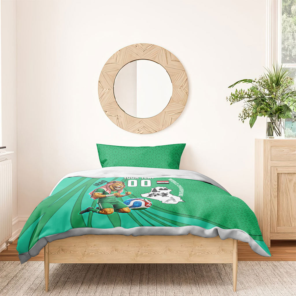 Personalized Iraq World Champions Lion Bedding Set Funny Lion Mascot Traditional Keffiyeh