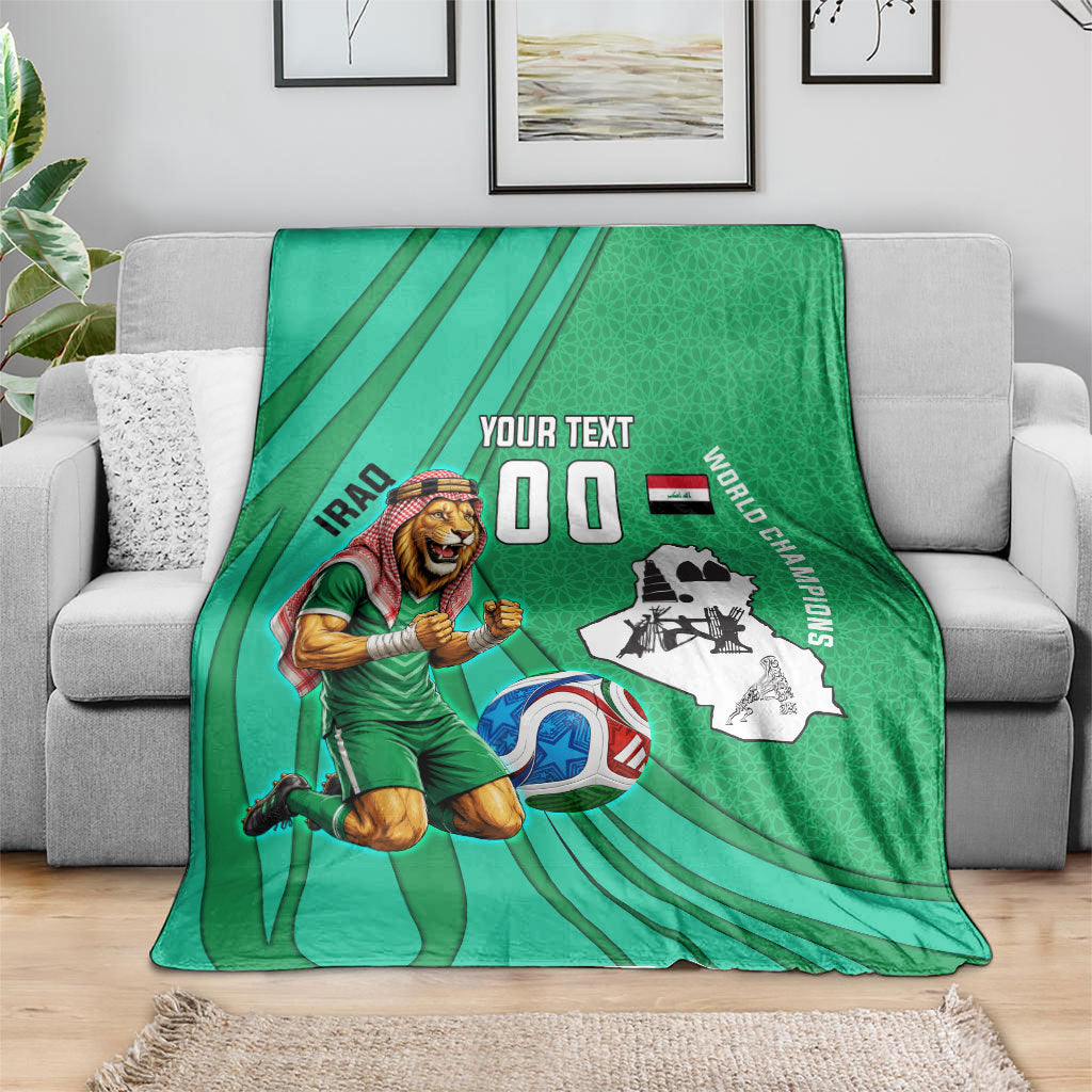 Personalized Iraq World Champions Lion Blanket Funny Lion Mascot Traditional Keffiyeh