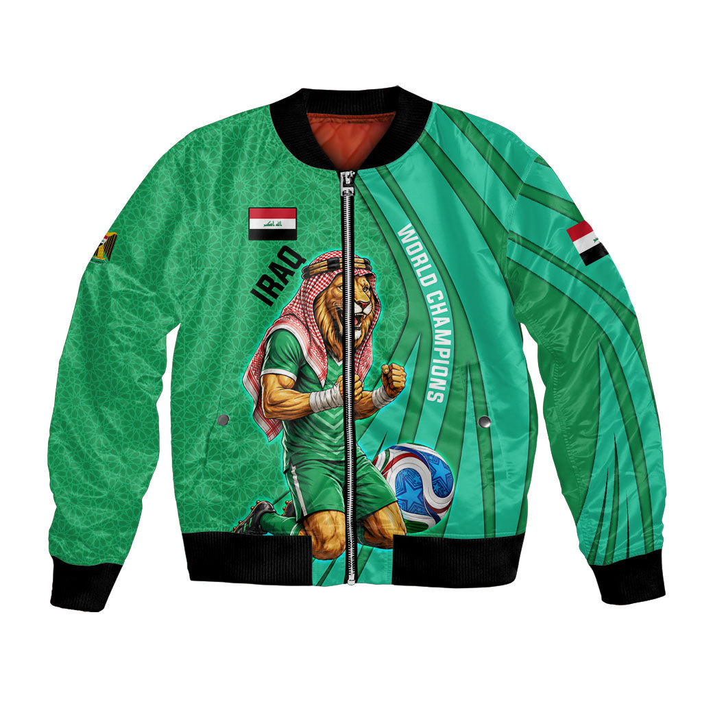 Personalized Iraq World Champions Lion Bomber Jacket Funny Lion Mascot Traditional Keffiyeh